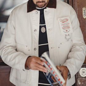 马登工装美式棉籽壳J22白色翻领夹克猎装法式灯芯绒领外套男款春