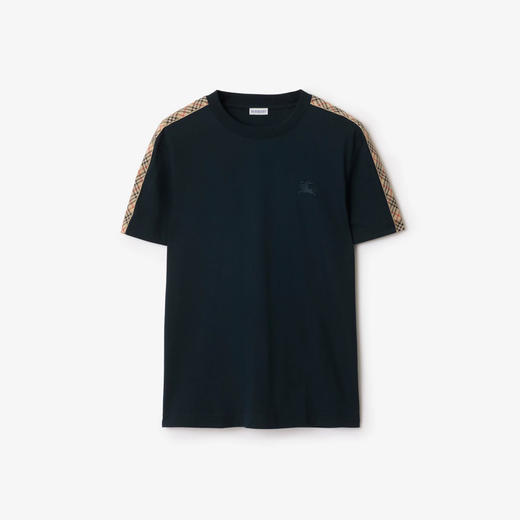 BURBERRY 巴宝莉 男士格纹饰边棉质圆领短袖T恤 蓝色 8123257 A1222 商品图0