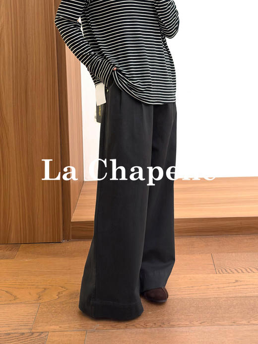 专柜实拍【莱赛尔+亚麻】拉夏贝尔/La Chapelle扣捏褶后腰松紧休闲裤宽松直筒百搭裤 商品图3