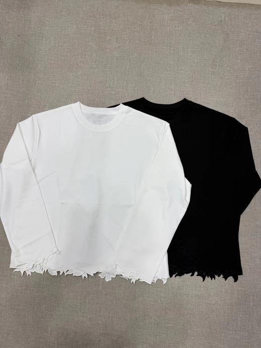 F012478春新品T恤剪纸切割刺绣边圆领长袖T恤 商品图0