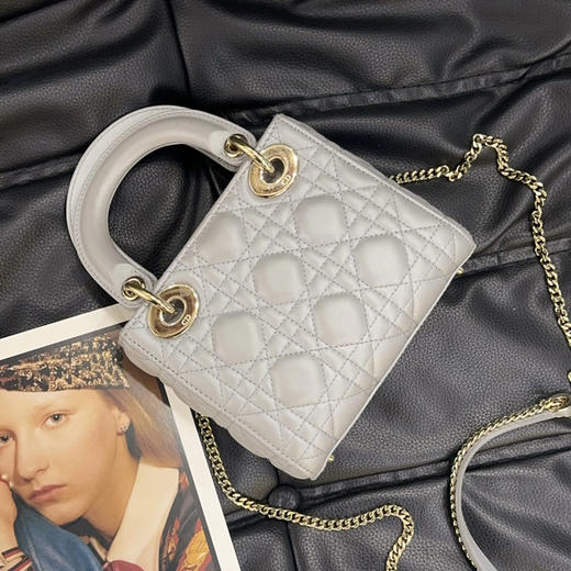 Dior 戴妃 三格 珠光灰 羊皮 斜挎包 商品图1
