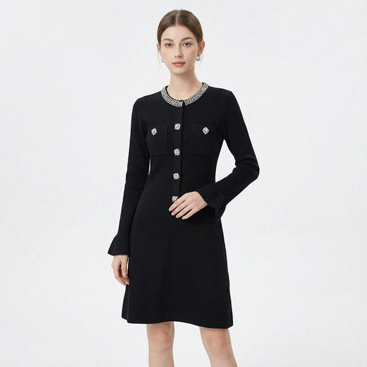 「自」全新升级【铂金会员441/天猫589/差价148】(00042)洛诗琳重工镶钻连衣裙2026新款法式小香风高级感显瘦针织裙 商品图2