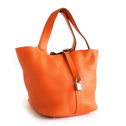 【95新】Hermes爱马仕橘色银扣Picotin 26菜篮子手提包女士 220126NJS23 商品图1