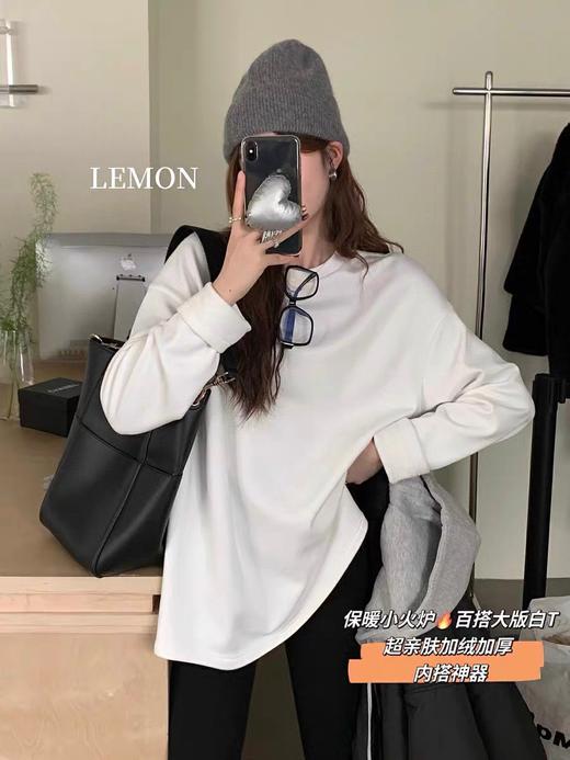 【YW】无忧购拼接蕾丝暖绒加厚百搭宽松慵懒保暖圆领大白长袖T（截单后3-5天发货) 商品图9