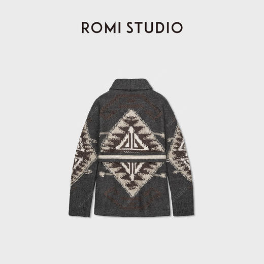 ROMI STUDIO“中古匠心”羊毛混纺3针嵌花花型收腰开衫RWCAWT5413 商品图1