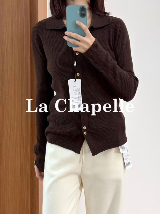 拉夏贝尔/La Chapelle软糯高弹力！温柔气质翻领长袖针织开衫 商品图4