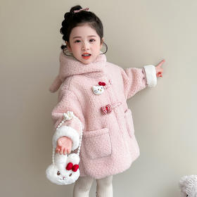 韩版网红女童爱心毛呢外套 冬款洋气年服大衣