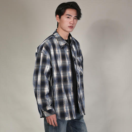 DRONKOO 2026 翻领左金属标贴袋撞色格纹中厚衬衣外套 商品图2