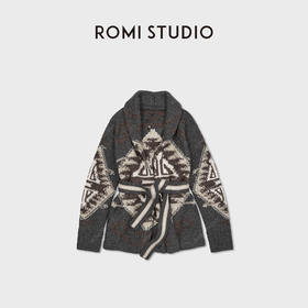 ROMI STUDIO“中古匠心”羊毛混纺3针嵌花花型收腰开衫RWCAWT5413