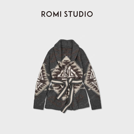 ROMI STUDIO“中古匠心”羊毛混纺3针嵌花花型收腰开衫RWCAWT5413 商品图0