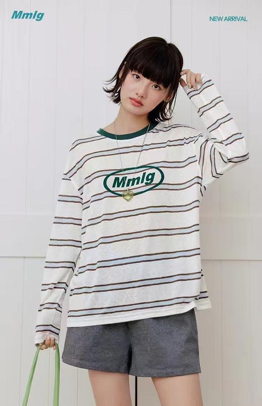F012484春季新款女版logo撞色条纹长袖t恤 商品图5