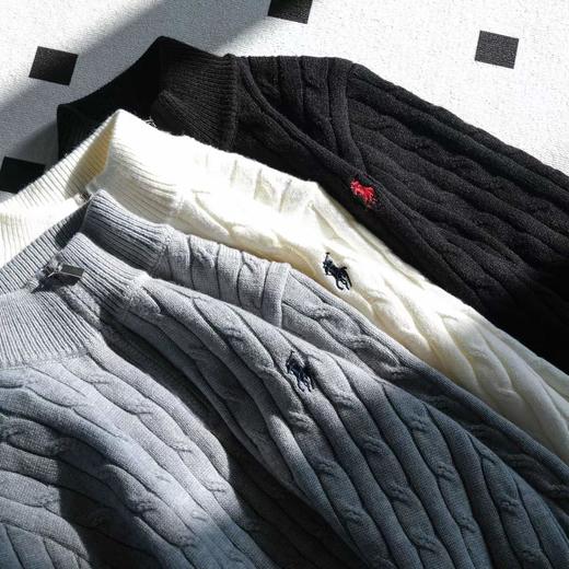 F012406新款精典老花半拉链纯色小马刺绣logo麻花针织内搭百搭套头毛衣 商品图10