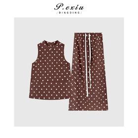 04-3潘依绣丁丁宠粉法式气质波点无袖上衣半裙套装Q6951