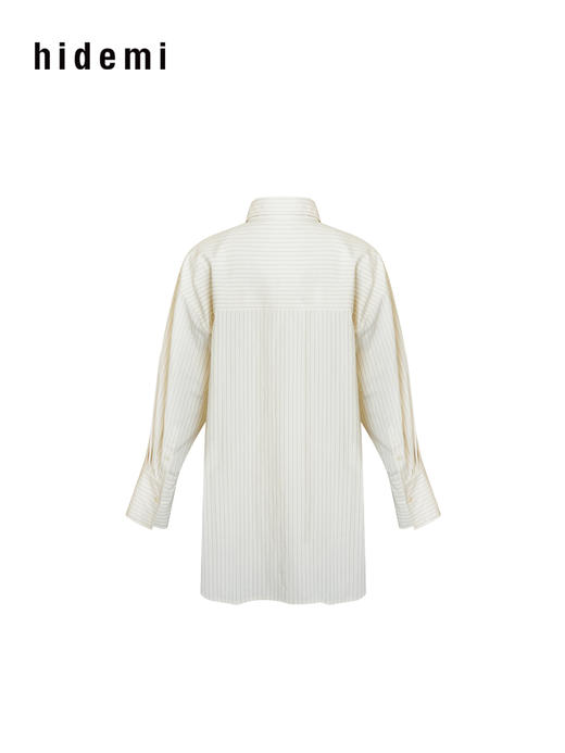 hidemi副线小h 休闲条纹翻领落肩长袖衬衫上衣 商品图6