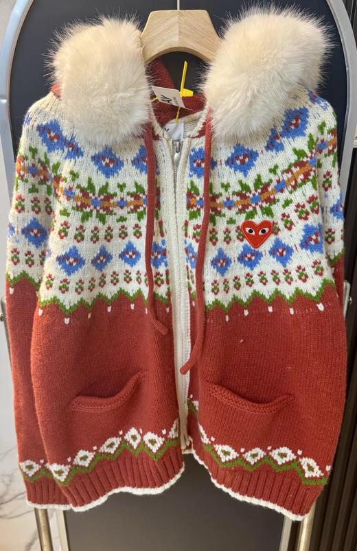 F012419甜酷风的费尔岛提花连帽针织开衫短款宽松连帽设计外套 商品图9