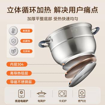 京东京造 蒸锅 大容量304不锈钢汤锅加厚炖蒸煮燃气灶家用 双层28cm /厨具 /烹饪锅具 /蒸锅 商品图8
