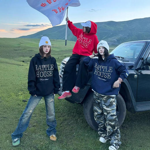 【美式高街钉珠字母连帽卫衣】春款新款 加绒加厚宽松情侣装上衣外套  商品图1