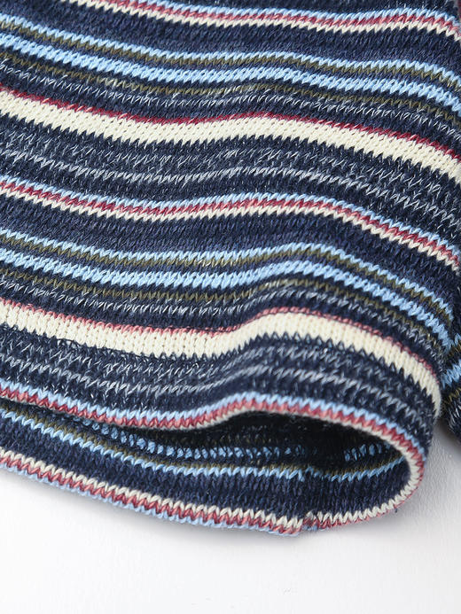 混彩条纹针织 T 恤女 2026 春夏装新品 藏青色肌理感短袖显瘦上衣 商品图3