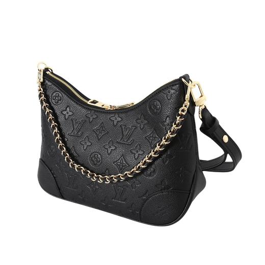 芯片版本）  金色五金配件 双拉链开合 压纹粒面牛皮革 牛角包腋下包手提斜挎单肩包 女款 黑色！ 商品图2