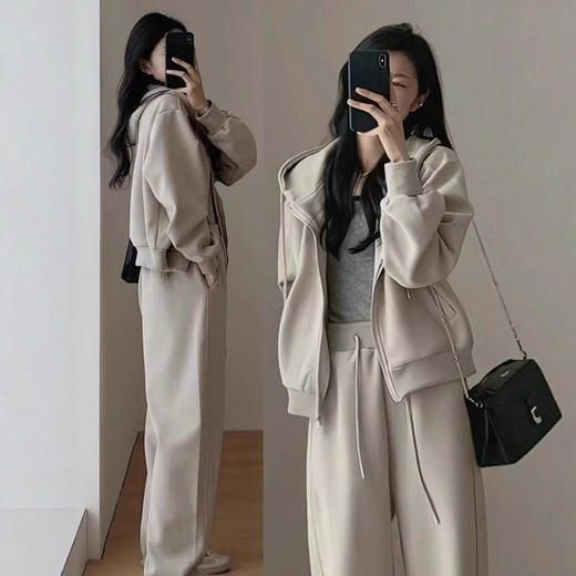 【时尚运动套装】春秋季 宽松显瘦韩版 学生连帽卫衣休闲两件套  商品图0