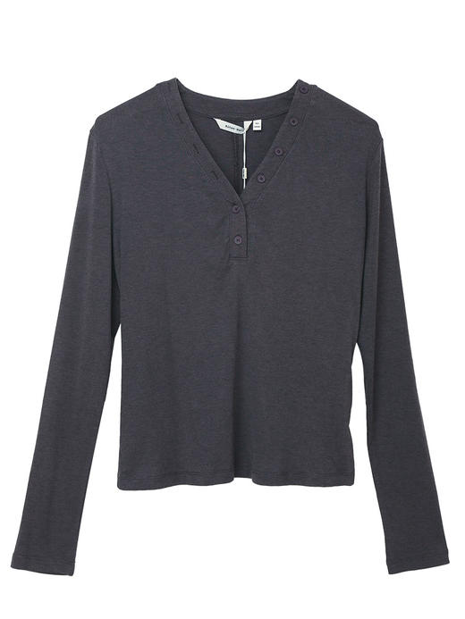 高级感深炭灰长袖 T 恤 春季亨利领设计简约通勤上衣 商品图1