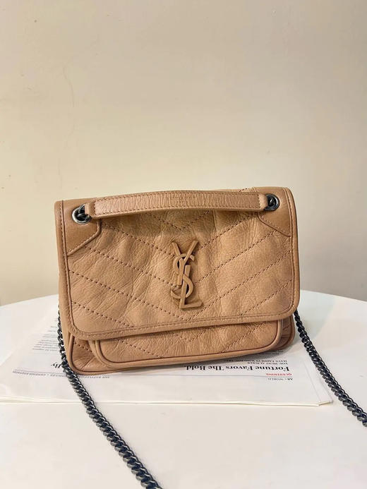 YSL niki 小号 奶茶色 d扣 油蜡牛皮 斜挎包 商品图0