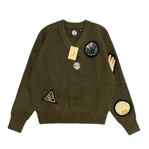 F012434联名款重工徽章贴布绣情侣V领针织毛衣 商品图7