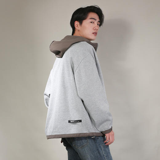 DRONKOO 2026 连帽帽子下摆袖口撞梭织料针织中厚开衫 商品图3