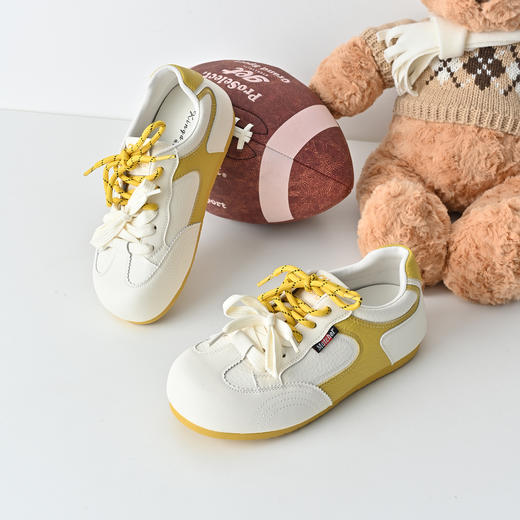 经典鲨2026春专柜新款牛皮革韩版潮流拼色系带平底休闲德训鞋女KW336-617011 商品图8