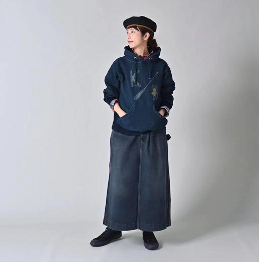 F012474靛蓝侧拼罗纹划桨图案插兜连帽卫衣 商品图4