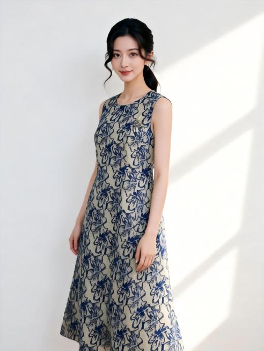 SZ3S57_青鸾色_连衣裙_春夏_圆领收腰优雅气质_高级女装_BERNIEELEN 伯妮斯茵 商品图3