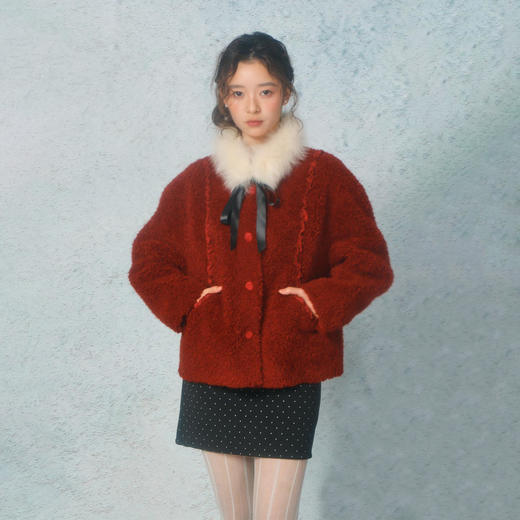 千金感绑带显瘦羊羔毛外套-纪念日百货门店同款169445443 商品图0