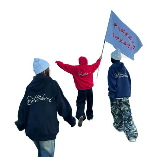 【美式高街钉珠字母连帽卫衣】春款新款 加绒加厚宽松情侣装上衣外套  商品图4