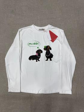 F012483珍珠项链长袖腊肠小狗印花上衣薄款T恤