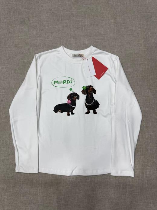 F012483珍珠项链长袖腊肠小狗印花上衣薄款T恤 商品图0