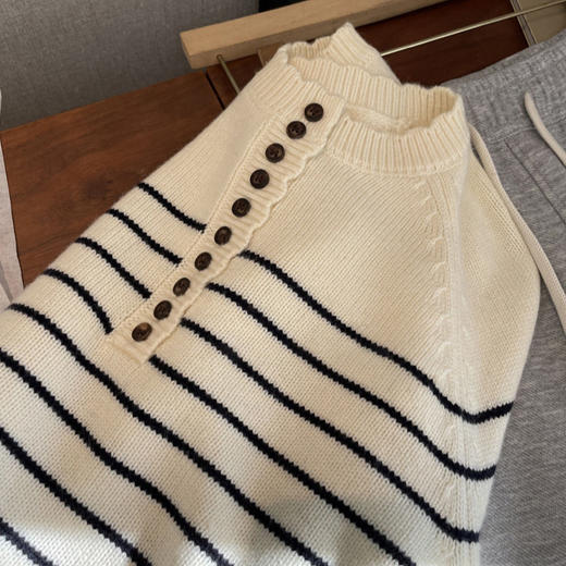 渠道货~2026法式高知花边亨利领条纹针织羊毛毛衣！新年条纹毛衣！ 商品图1