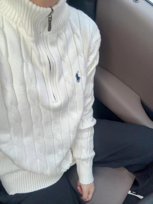 F012406新款精典老花半拉链纯色小马刺绣logo麻花针织内搭百搭套头毛衣 商品图9