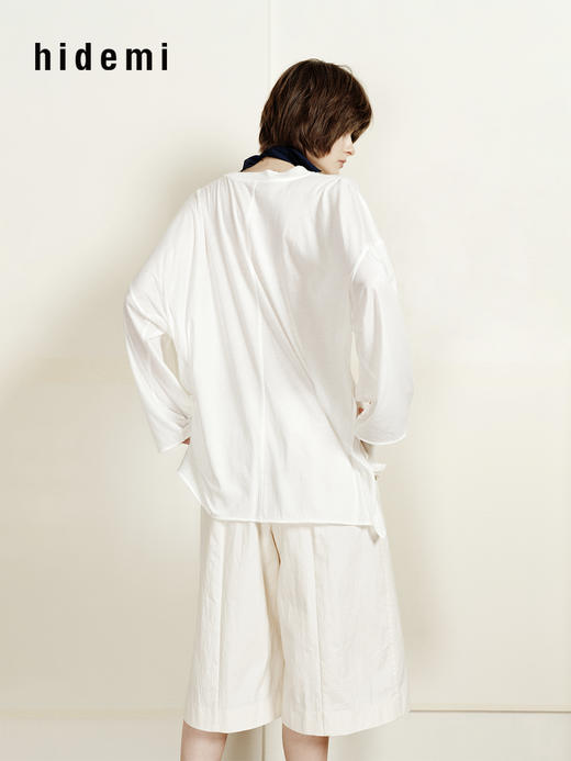 hidemi副线小h 匹马棉圆领百搭错层长袖T恤上衣 商品图2