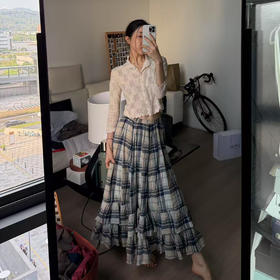 ROMI STUDIO“松弛优雅”复古格纹棉质薄纱高腰A字半身裙RWCSXL4391