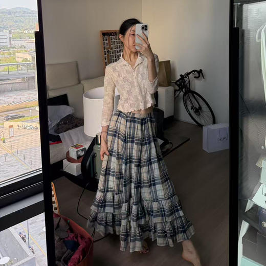 ROMI STUDIO“松弛优雅”复古格纹棉质薄纱高腰A字半身裙RWCSXL4391 商品图0