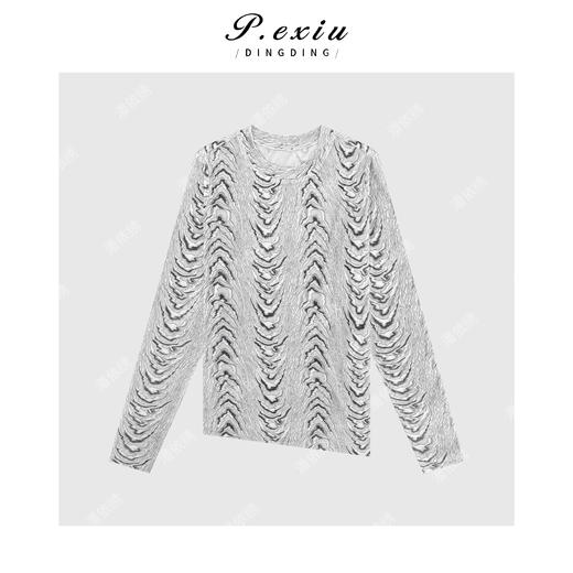 PanYiXiu/潘依绣早秋新款醋酸水波纹高弹修身长袖T恤 M8990 商品图1