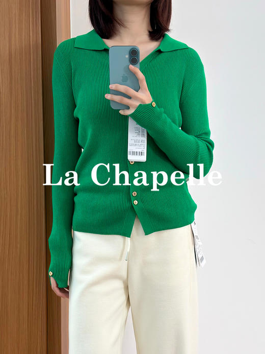 拉夏贝尔/La Chapelle软糯高弹力！温柔气质翻领长袖针织开衫 商品图3