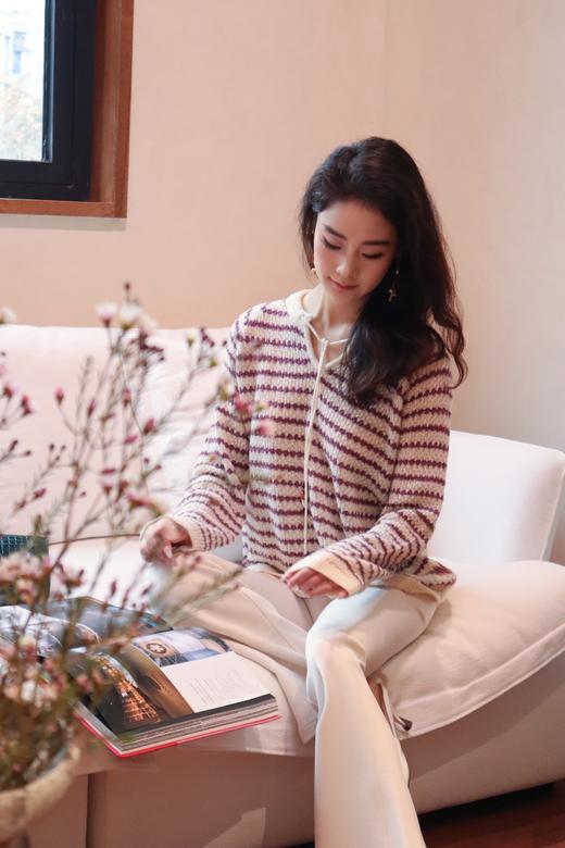 PIANAI冷小姐# v领绑带条纹针织衫 商品图1