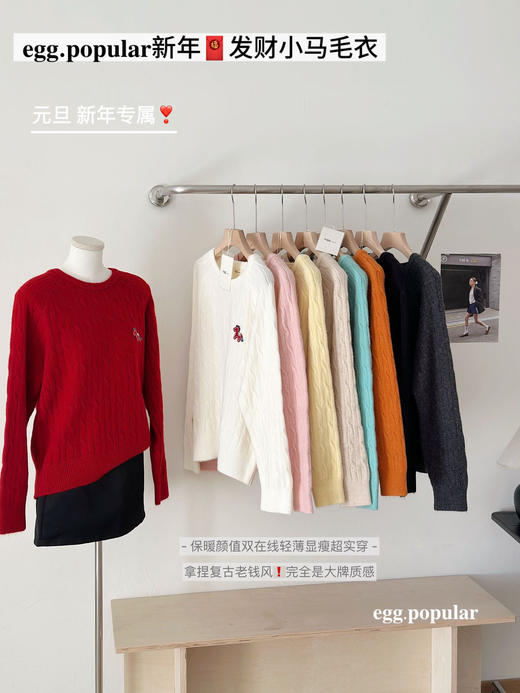 【YW】无忧购新年发财小马毛衣圆领内搭宽松针织上衣女（截单后3-5天发货) 商品图1