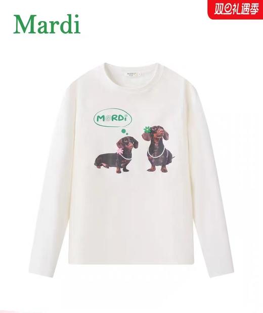 F012483珍珠项链长袖腊肠小狗印花上衣薄款T恤 商品图1