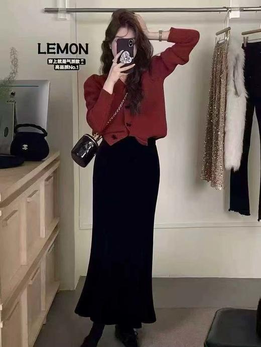 【GZ】无忧购新款高品质女士百搭慵懒风丝绒鱼尾裙直筒裙308（截单后3-5天发货） 商品图3