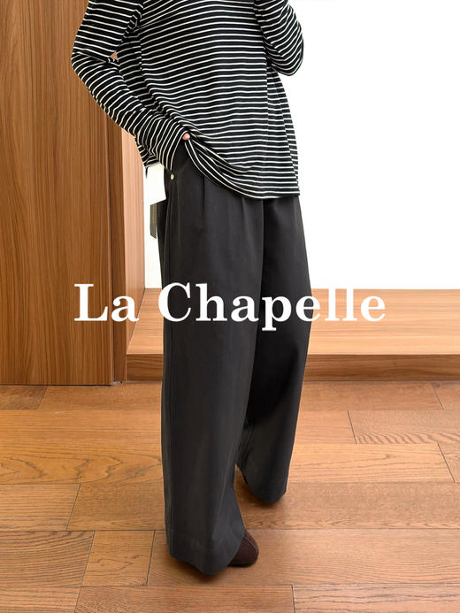 专柜实拍【莱赛尔+亚麻】拉夏贝尔/La Chapelle扣捏褶后腰松紧休闲裤宽松直筒百搭裤 商品图5
