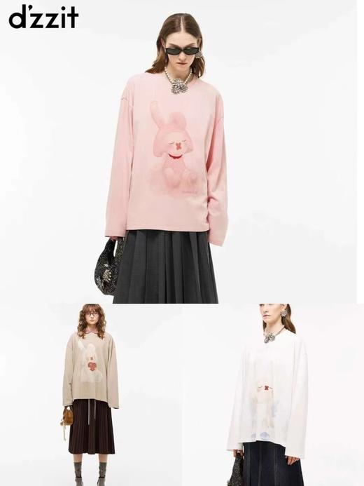 F012485早春新品卡通兔系列棉质宽松圆领长袖T恤上衣 商品图7