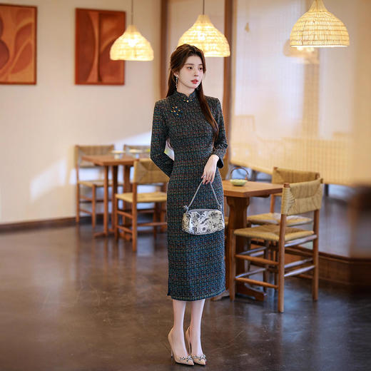 新款秋冬款长款时尚显瘦复古高档旗袍2717 商品图3