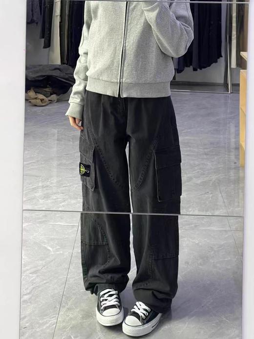 F012457新款美式高街碳素水洗直筒大口袋工装裤子可调节腰带长裤 商品图5